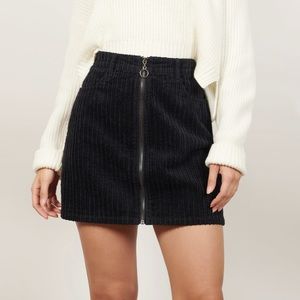 Black Corduroy Zipper Skirt